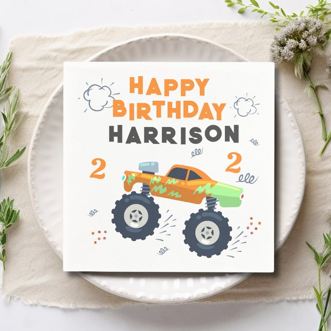 Happy Birthday Modern Monster Car Trucks Name  Napkin (Creator Uploaded)