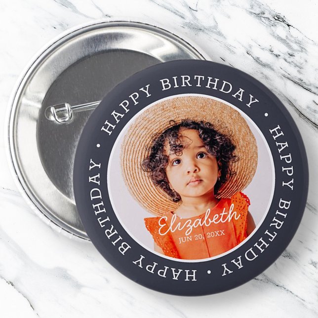 Happy Birthday Modern Preppy Custom Photo 6 Cm Round Badge (Creator Uploaded)