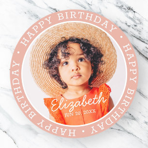 Happy Birthday Modern Preppy Custom Photo  Classic Round Sticker