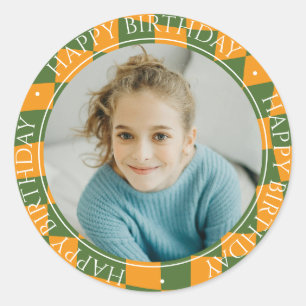 Happy Birthday Modern Retro Colorful Photo Fun Classic Round Sticker