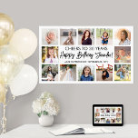 Happy Birthday Modern Script Photo Collage Party Poster<br><div class="desc">Add a stylish personalised Happy Birthday wish to party decorations with a modern 12 photo collage poster. The pictures and all wording on this downloadable sign template are simple to customise. The colours and font styles are easy to change with the Zazzle Design Editor tool. The black and white design...</div>