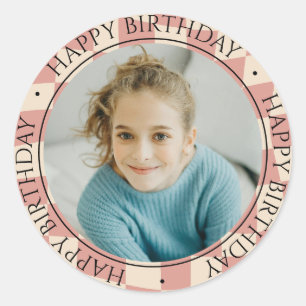 Happy Birthday Modern Simple Colorful Photo  Classic Round Sticker