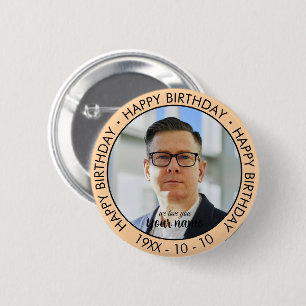 Happy Birthday Modern Simple Custom Photo 6 Cm Round Badge