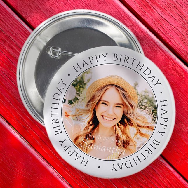 Happy Birthday Modern Simple Custom Photo 6 Cm Round Badge (Creator Uploaded)