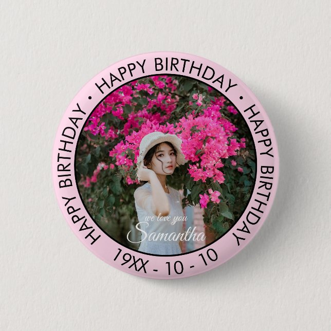 Happy Birthday Modern Simple Custom Photo  6 Cm Round Badge (Front)