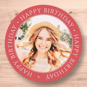 Happy Birthday Modern Simple Custom Photo Classic Round Sticker