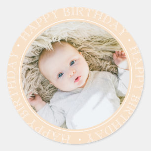 Happy Birthday Modern Simple Elegant Custom Photo Classic Round Sticker