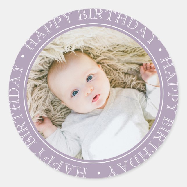 Happy Birthday Modern Simple Elegant Custom Photo  Classic Round Sticker (Front)