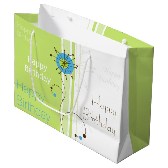 Happy Birthday Modern Simple Flower Green Large Gift Bag (Front Angled)