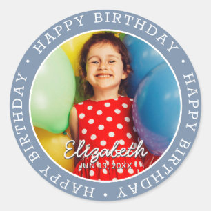 Happy Birthday Modern Simple Preppy Fun Photo Classic Round Sticker