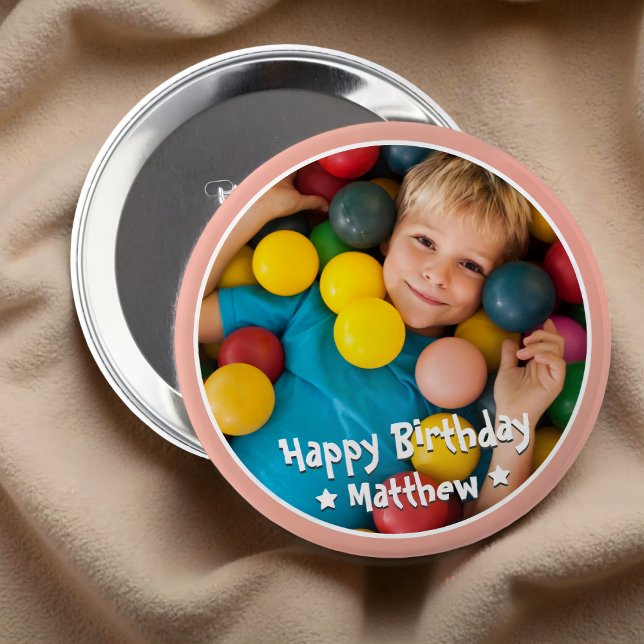Happy Birthday Modern Simple Star Photo 10 Cm Round Badge (Creator Uploaded)