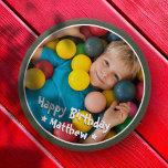 Happy Birthday Modern Simple Star Photo 10 Cm Round Badge<br><div class="desc">This simple and modern design is composed of serif typography and add a custom photo.</div>