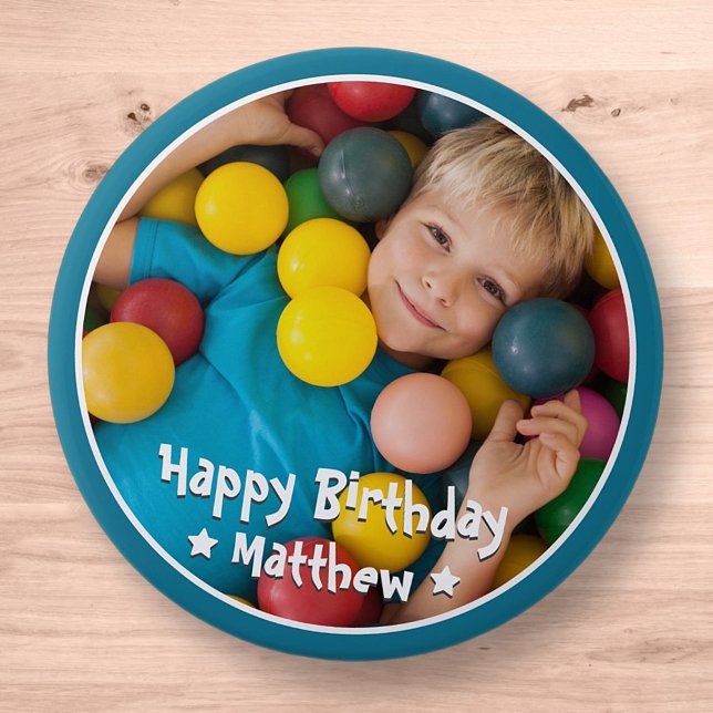 Happy Birthday Modern Simple Star Photo 10 Cm Round Badge (Creator Uploaded)