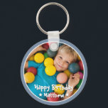 Happy Birthday Modern Simple Star Photo Key Ring<br><div class="desc">This simple and modern design is composed of serif typography and add a custom photo.</div>