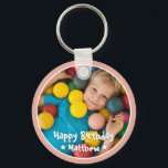 Happy Birthday Modern Simple Star Photo Key Ring<br><div class="desc">This simple and modern design is composed of serif typography and add a custom photo.</div>