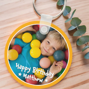 Happy Birthday Modern Simple Star Photo Key Ring