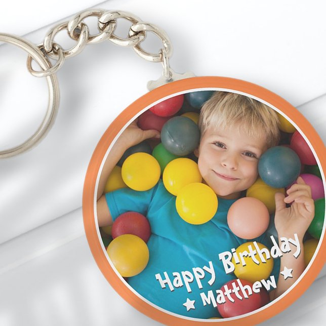 Happy Birthday Modern Simple Star Photo Key Ring (Creator Uploaded)