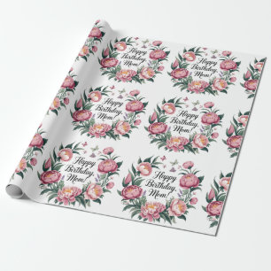 Happy Birthday Mom Floral Design Wrapping Paper