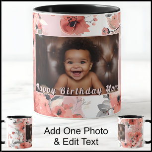 Happy Birthday Mom Mom Photo Cute Pink Floral 009 Mug