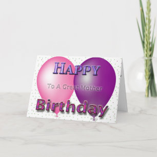 Happy Birthday Mom Pink and Purple Balloons Card