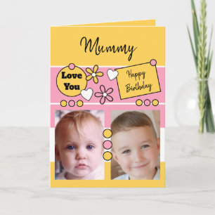Happy Birthday Mommy pink yellow with photos Card
