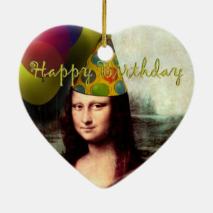 Happy Birthday Mona Lisa Ceramic Tree Decoration