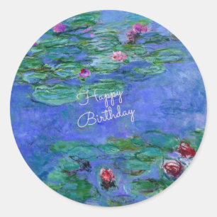 Happy Birthday: Monet's Water Lilies Classic Round Sticker