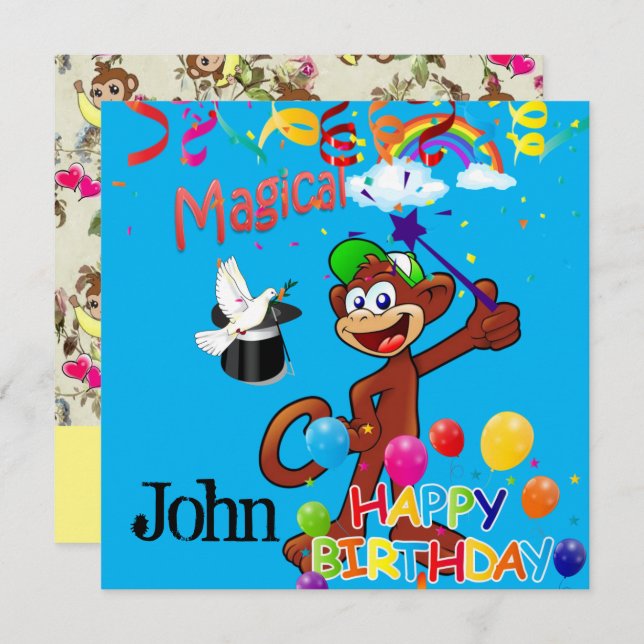 Happy Birthday Monkey Card Invitation Balloons (Front/Back)