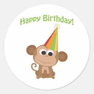 Happy Birthday Monkey Classic Round Sticker