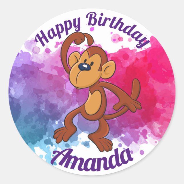 Happy Birthday Monkey Stickers (Front)