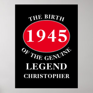 Happy Birthday Monogram Add Name Year Red Black Poster