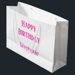 Happy Birthday Monogram Name White Hot Pink 2025 Large Gift Bag<br><div class="desc">Designed for birthday celebrations! You may change the text,  font,  font colour or background colour as you please!</div>