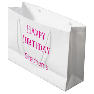 Happy Birthday Monogram Name White Hot Pink 2025 Large Gift Bag