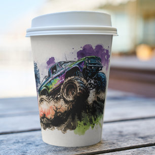 Happy Birthday Monster Truck Smash Crash Boy  Paper Cups