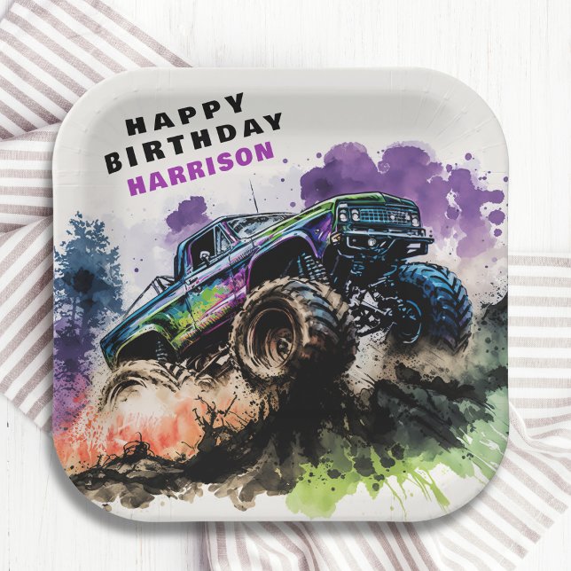 Happy Birthday Monster Truck Smash Crash Boy Paper Plate (Creator Uploaded)