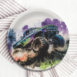 Happy Birthday Monster Truck Smash Crash Boy Paper Plate