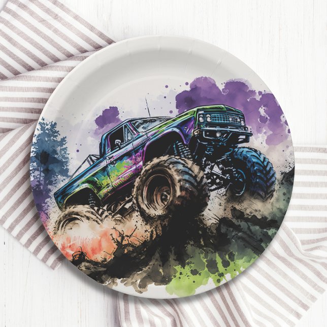 Happy Birthday Monster Truck Smash Crash Boy Paper Plate (Creator Uploaded)