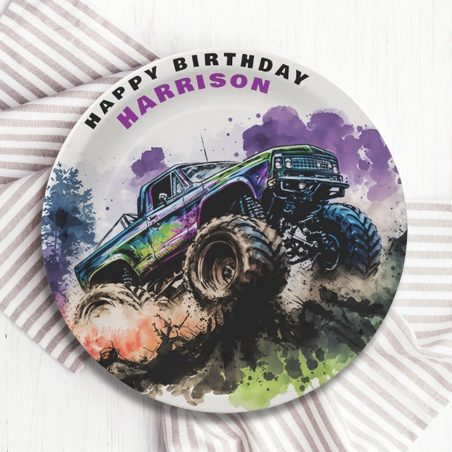 Happy Birthday Monster Truck Smash Crash Boy Paper Plate (Creator Uploaded)