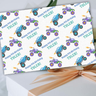 Happy Birthday, Monster Trucks, DIY Name/Age White Tissue Paper