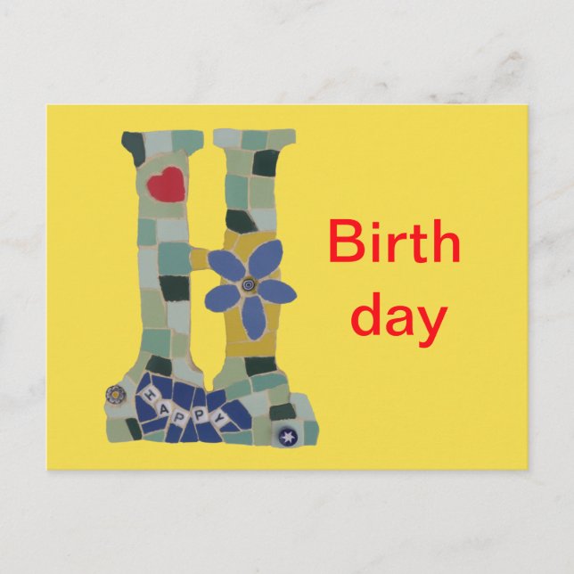 Happy Birthday Mosaic Horizontal Cust. Postcard (Front)