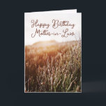 Happy Birthday Mother in Law Rustic Birthday Card<br><div class="desc">Custom birthday card featuring rustic sunset photo with "Happy Birthday Mother-in-Law" in script typography. Coloured interior and back. Also available for Instant Download to easily share with friends and family.</div>