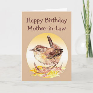 Happy Birthday Mother-in-Law Watercolor Wren Bird Card