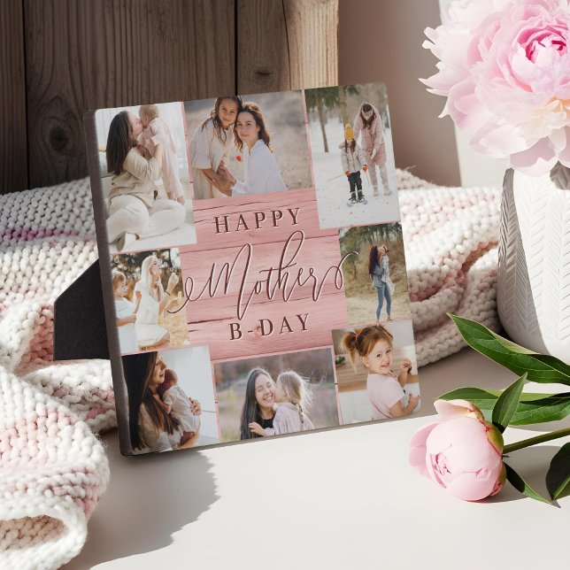 Happy Birthday Mother Photo Collage Pink Woodgrain Plaque (Happy Birthday Mother Photo Collage Pink Woodgrain Plaque)