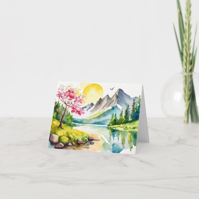 Happy Birthday Mountain Watercolor Greeting Card (Front)