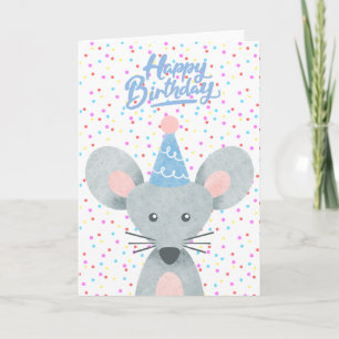 Happy Birthday Mouse Party Hat Confetti Greeting Card