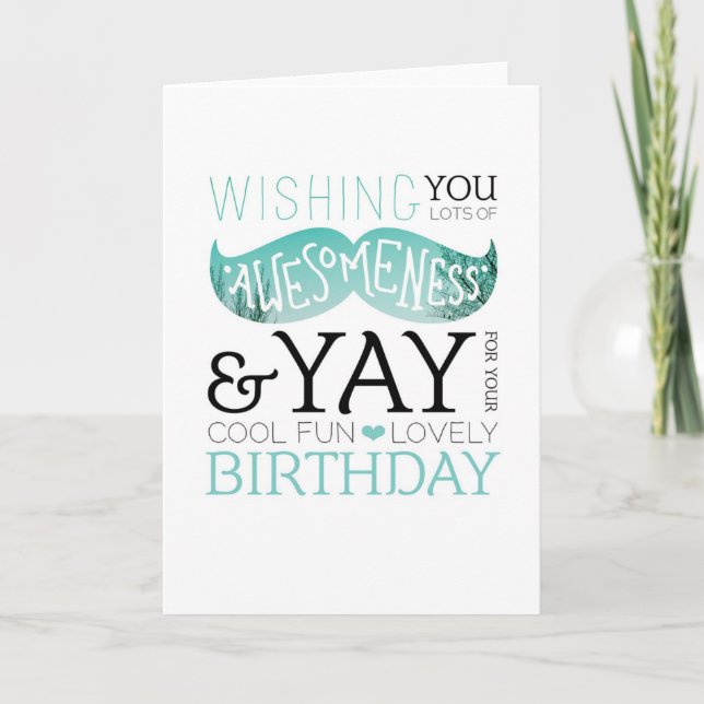Happy birthday moustache fun typography card (Front)