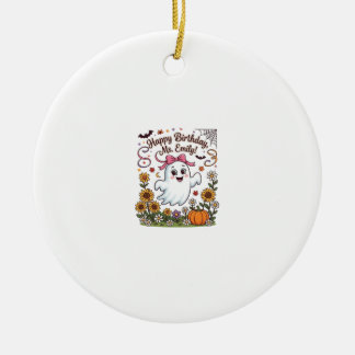 Happy Birthday Ms Emily Halloween Ghost Pumpkin Su Ceramic Ornament