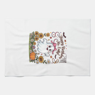 Happy Birthday Ms Emily Halloween Ghost Pumpkin Su Tea Towel