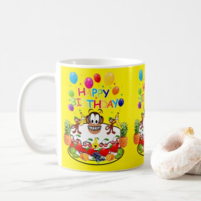 Happy Birthday Mug Fruit Cake Monkey (With Donut)