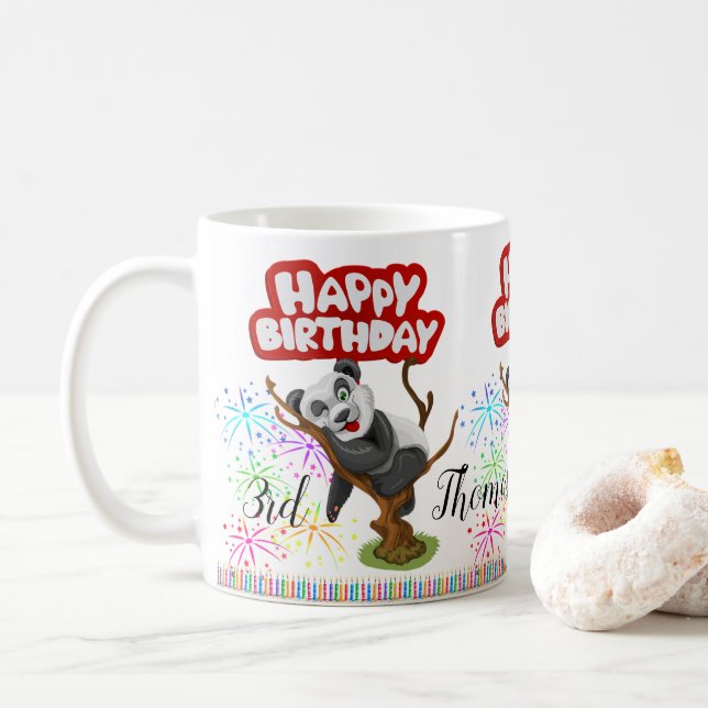 Happy Birthday Mug Panda Bear Candles (With Donut)